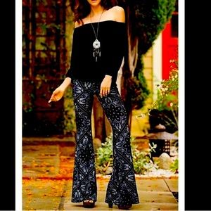 🆕NIP:SHOSHO- PAISLEY PRINT BOHO FLARE BELL BOTTOM PALAZZO BOTTOM PANTS- XL